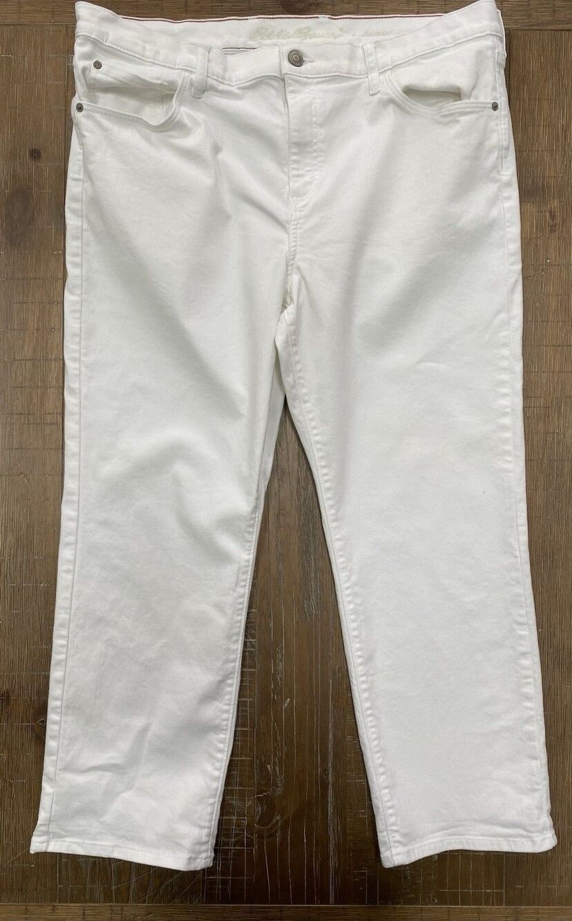 Women's Eddie Bauer White Denim Jeans Relaxed Boyfriend Size 16